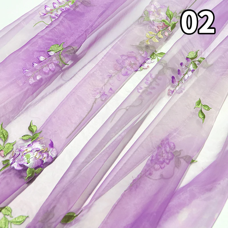 

Chinese Style Wisteria Embroidery Fabric Super Fairy Flower Embroidery Edges Designer Fabric For Sewing Hanfu Dress Costume