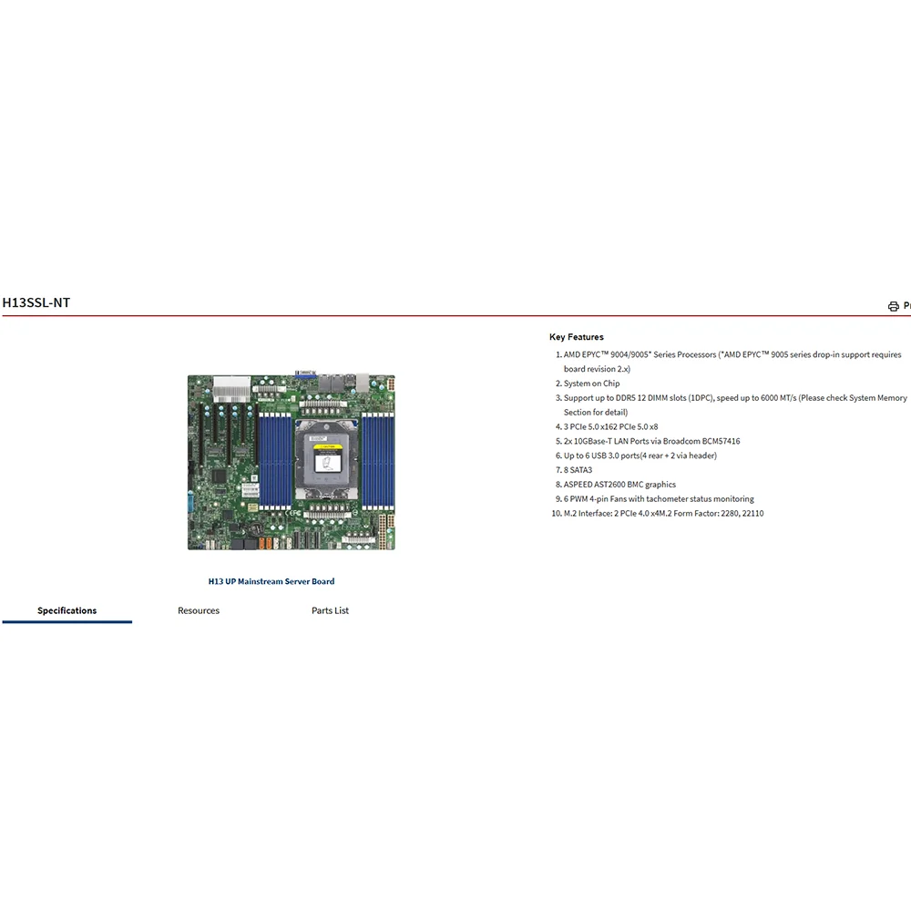 

Серверная материнская плата H13SSL-NT DDR5 с поддержкой 4800B 5600B
