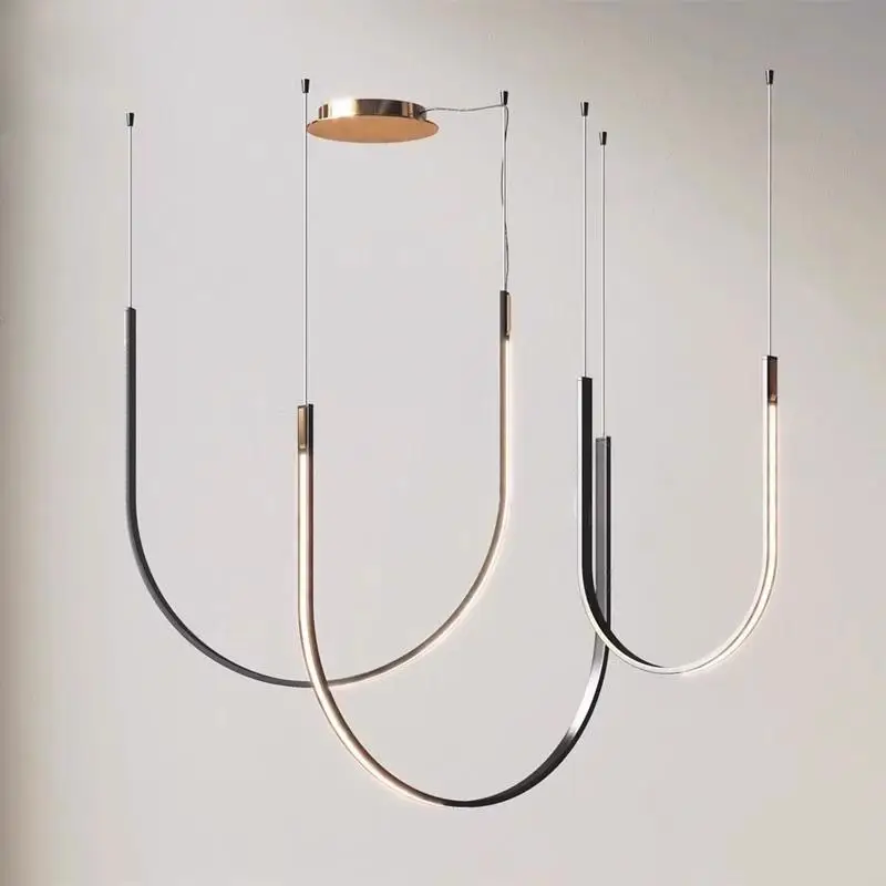 Imagem -02 - Modern U-shaped Led Lustre para Sala de Estar Estudo Designer Restaurante Exhibition Hall Industrial Wind Belt Criatividade Novas Linhas