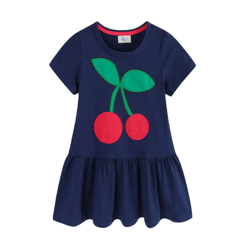 Jumping Meters Princess Dress for Girls Cherry Embroidery Short Sleeve Summer Party Birthday Wedding Baby Frocks Children Dress