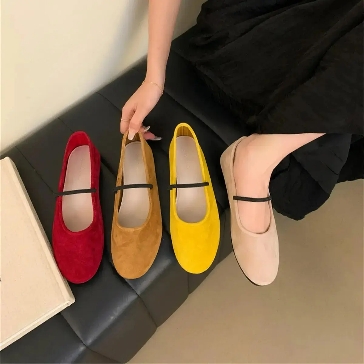 Bailamos New Women Flats Fashion Suede Round Toe Ladies Elegant Ballerinas Shoes Casual Slip On Mary Jane Shoes Mujer