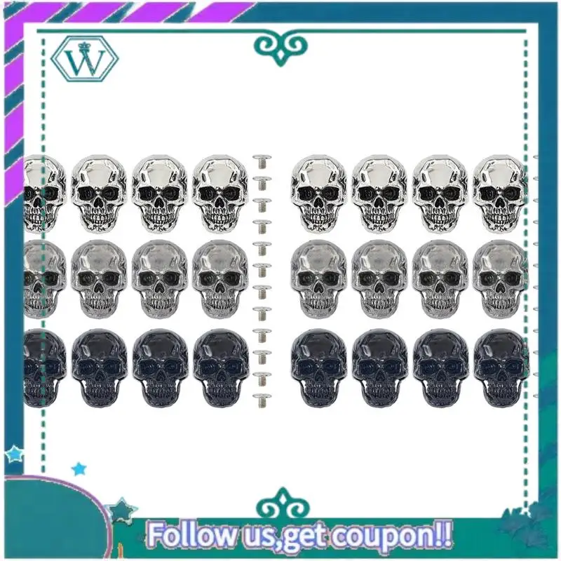 

A09P 24Pcs 3Colors Alloy Skull Stud Rivet Skull Conchos Screw Back Leather Crafting Skull For Punk DIY Craft Decoration