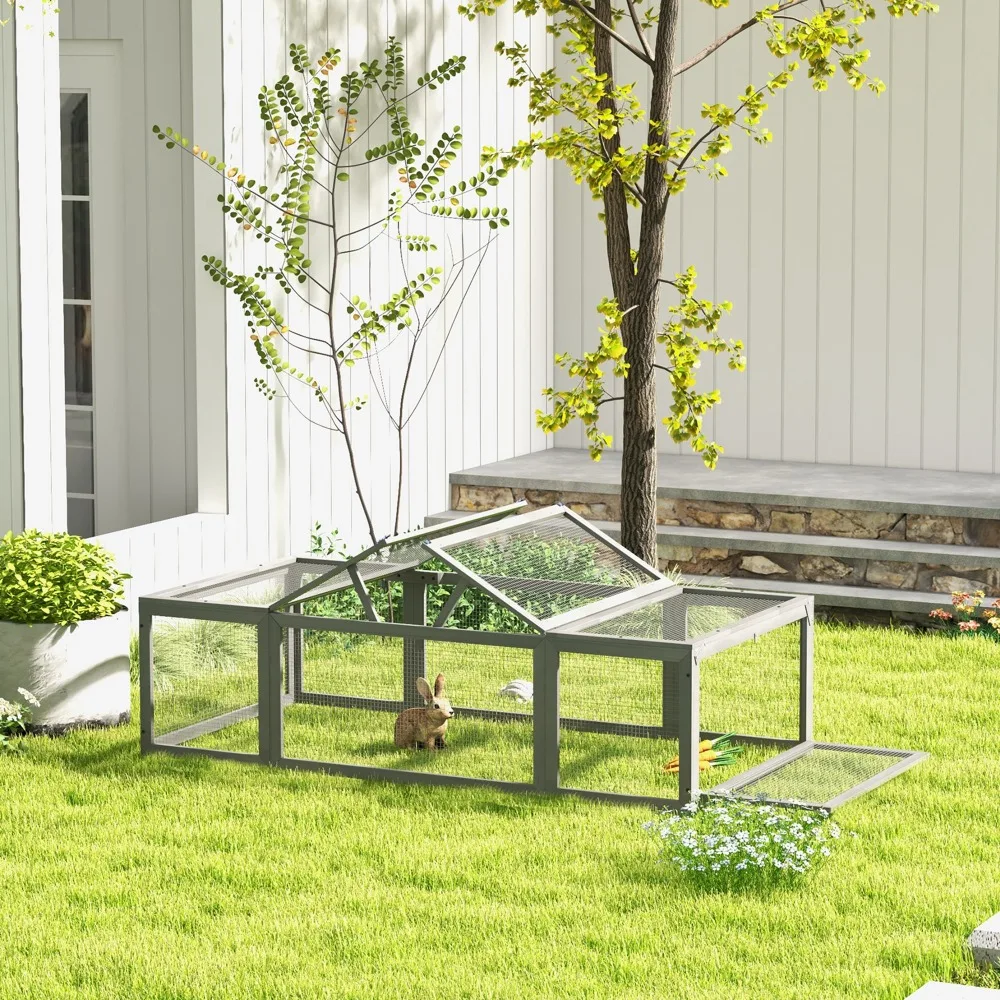 

Gray Large Rabbit & Small Animal Enclosure – Spacious Fir Wood Run with Dual-Access Doors & Predator-Proof Wire