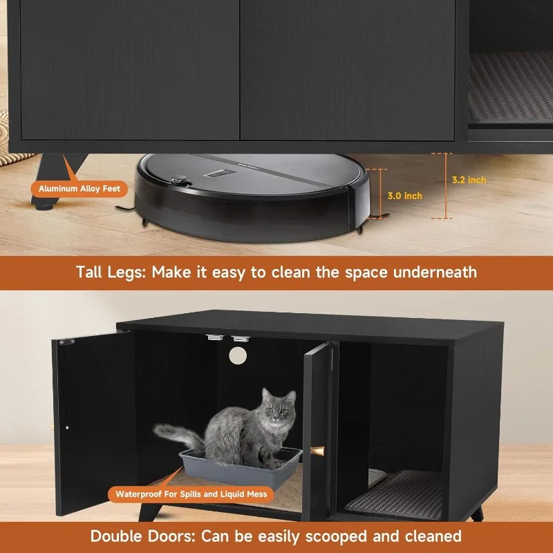Light luxury black gold hidden closed cat litter box cabinet, multi-functional bathroom with cat scratching board c