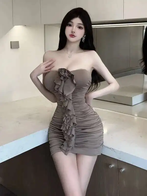 

Summer Sexy 2024 Spicy Girl Three-dimensional Flower Strapless Dress Women Cinching Waist Wrapped Buttocks Short Dress CHR6