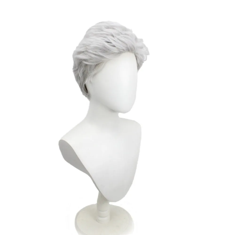 Smoker Cosplay Wig One-Piece Vice Admiral Silver Grey Slicked Hair for Men and Women