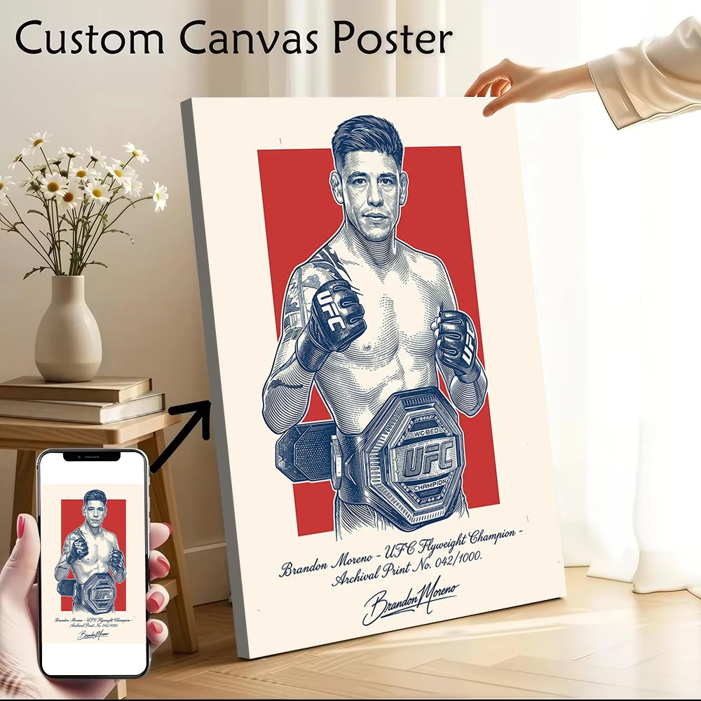 

Brandon Moreno MMA Champion Portrait Poster Customizable Printed Canvas Painting for Pictures Wall Art Decorative Picture Frames