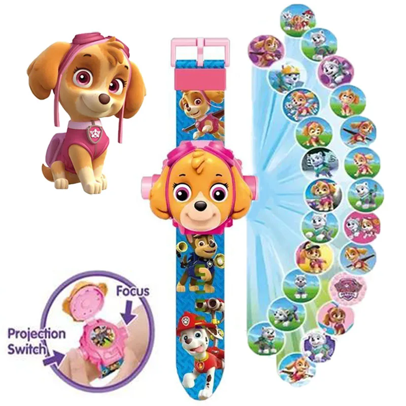 Paw Patrol 3D Projection Watch Chase Marshall Rocky Cartoon Model Action Figures Toys Set Anime Peripherals Children Wristband