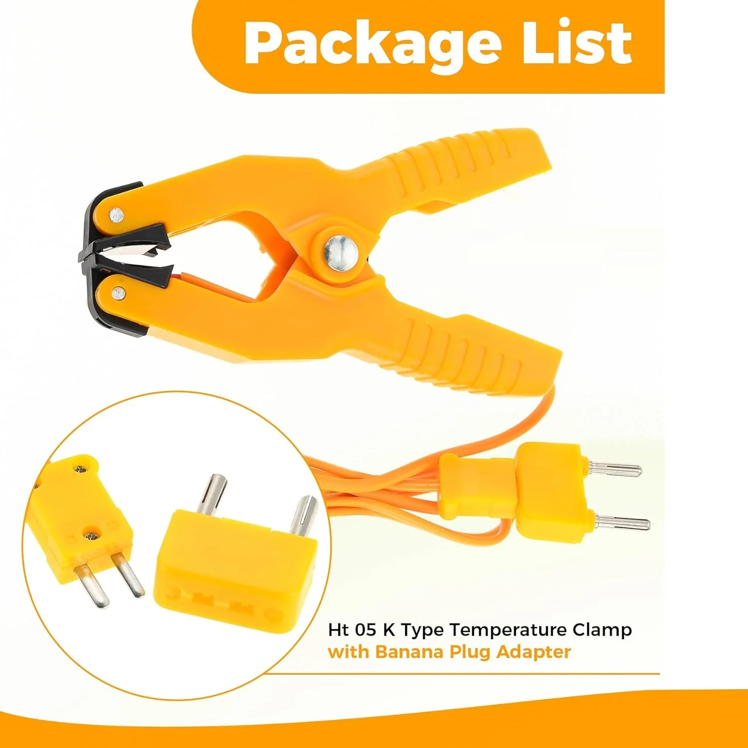 2Pcs K-Type HVAC Temperature Clamp with Banana Plug Adapter Thermocouple Sensor for HVAC&Plumbing (-40°F To 392°F),Yellow HT-05K