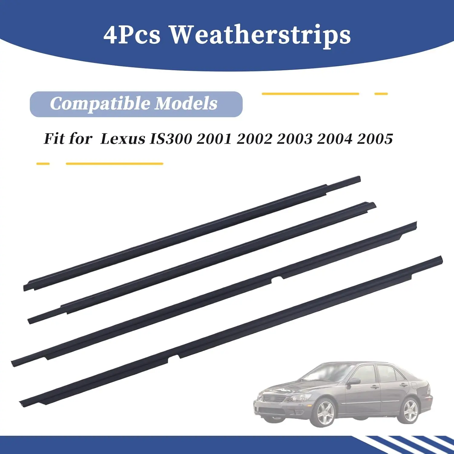 Shell 4 Pcs Kit Weatherstrip Door Belt Moulding for Lexus IS300 75730-53011 1995-2005 Front and Rear Window Trim Belt L and R
