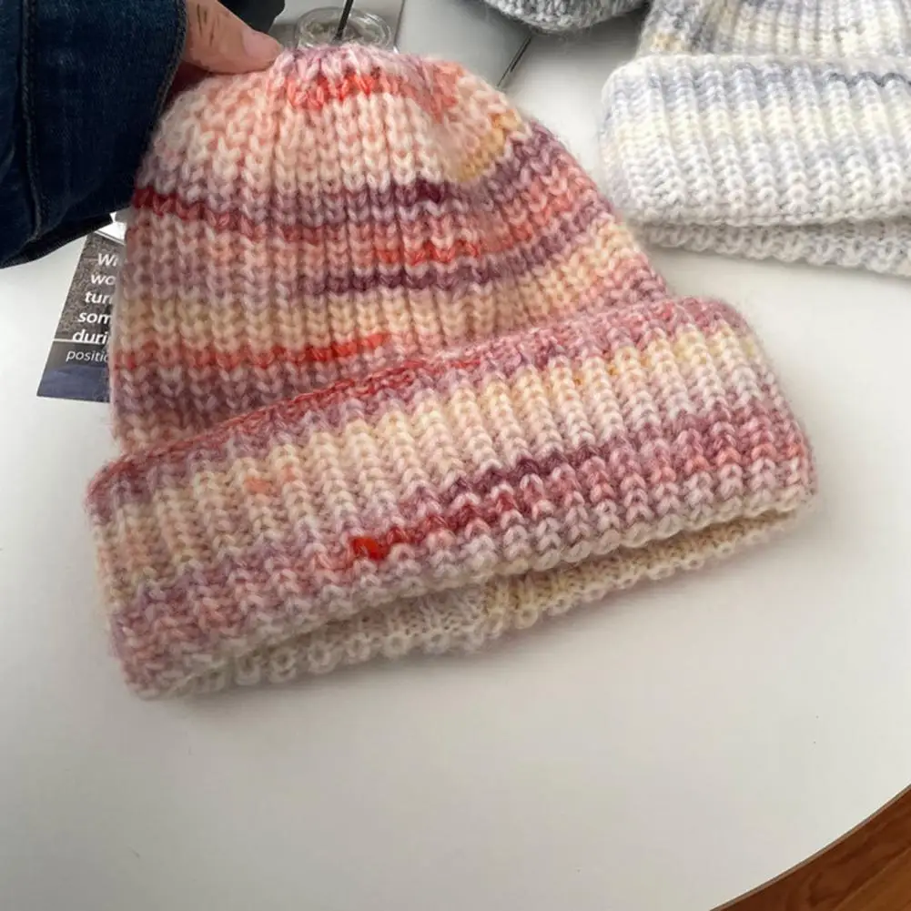 Weather Hat Cozy Knit Hat Premium Unisex Winter Hat Striped Color Matching High Elasticity Knitted Soft for Cycling for Comfort