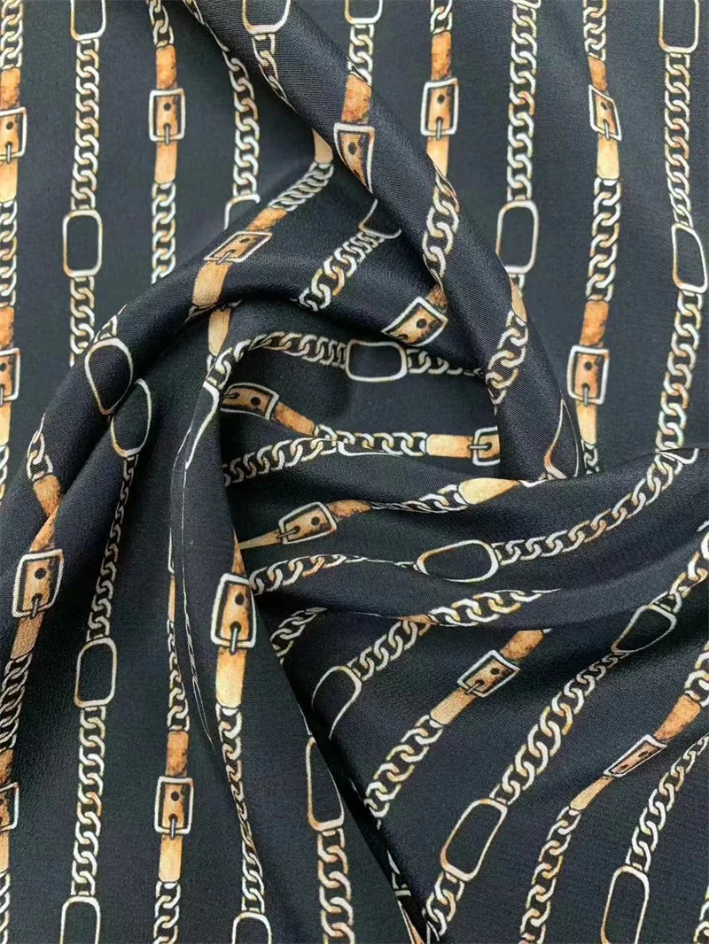 

100% mulberry silk 18 mmi black chain flower double crepe silk fabric summer dress shirt clothing fabric