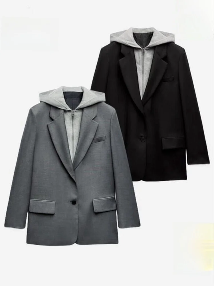 Z Nuovo design da donna Lungo Sve Felpa Sle Suit Jaet con cappello Patchwork Capispalla invernale Pendolarismo Faion Poliestere