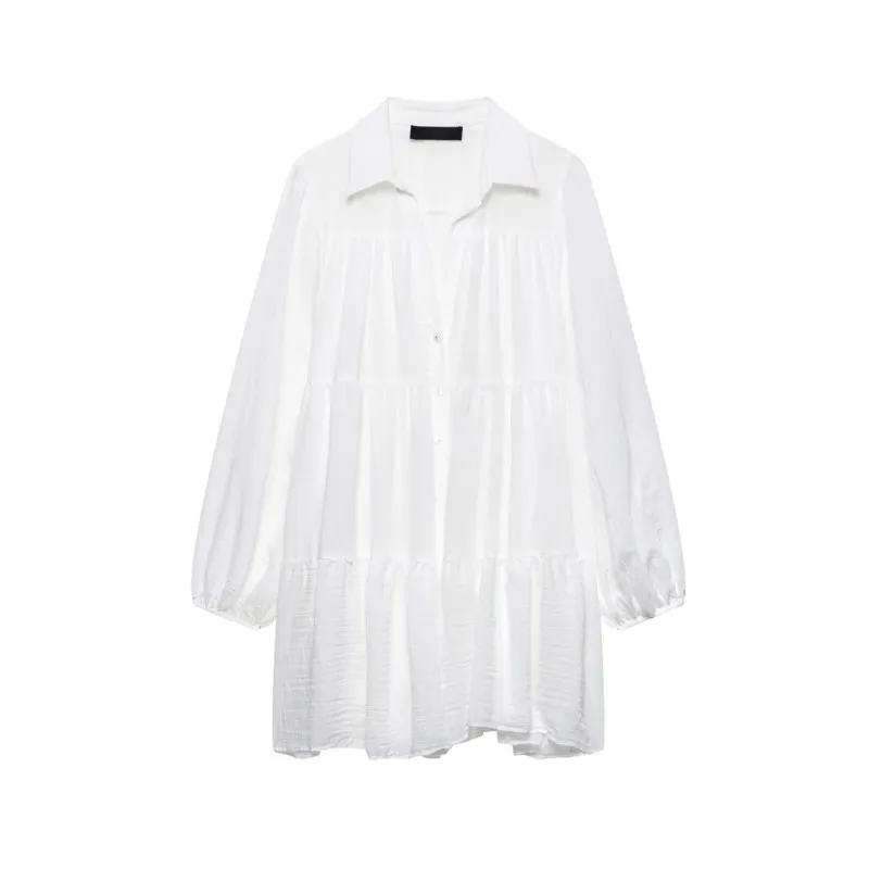 Branco mini vestidos mulher elegante casual solto em camadas emenda vestidos de mangas compridas 2025 nova primavera verão vestidos de festa à noite