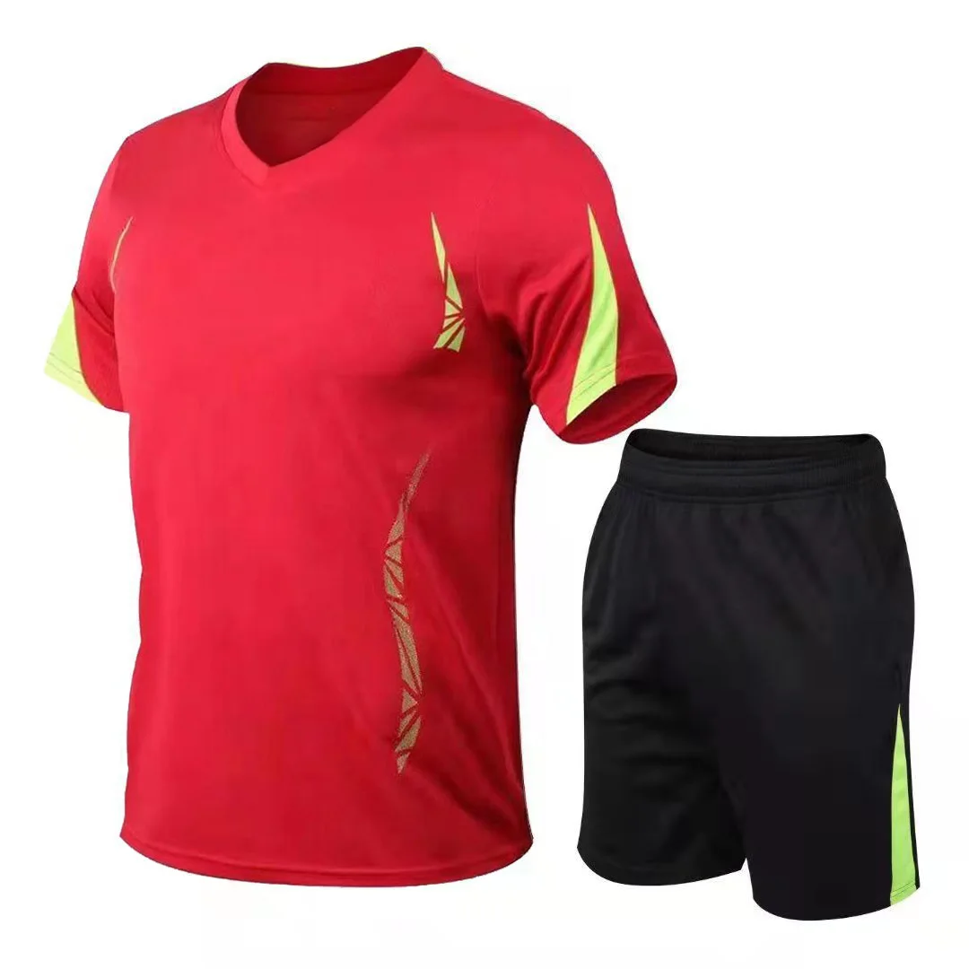 Summer Slim Running Casual Short Sleeved Men's Quick Drying Sports Two-Piece Set Panelled Printed Breathable Elastic Waist Suit