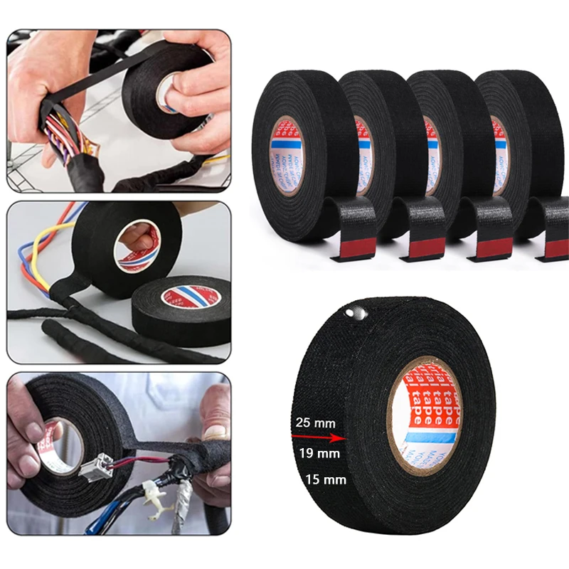 Automotive Wire Harness Cloth Tape High Temp Wrapping Noise Damping Heat Proof Adhesive Fabric Electrical Flannel Tape 15M/45M