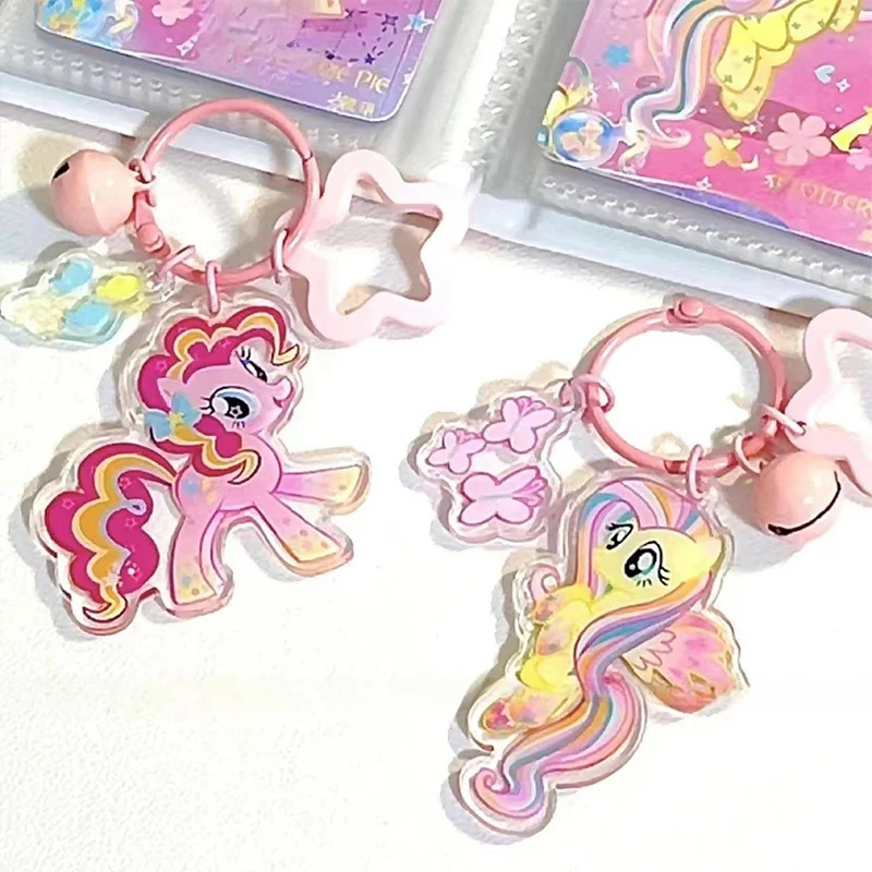 Kawaii My Little Pony portachiavi Pinkie Pie Fluttershy Rainbow Dash Cartoon Anime zaino ciondolo piccola campana accessori regalo giocattolo