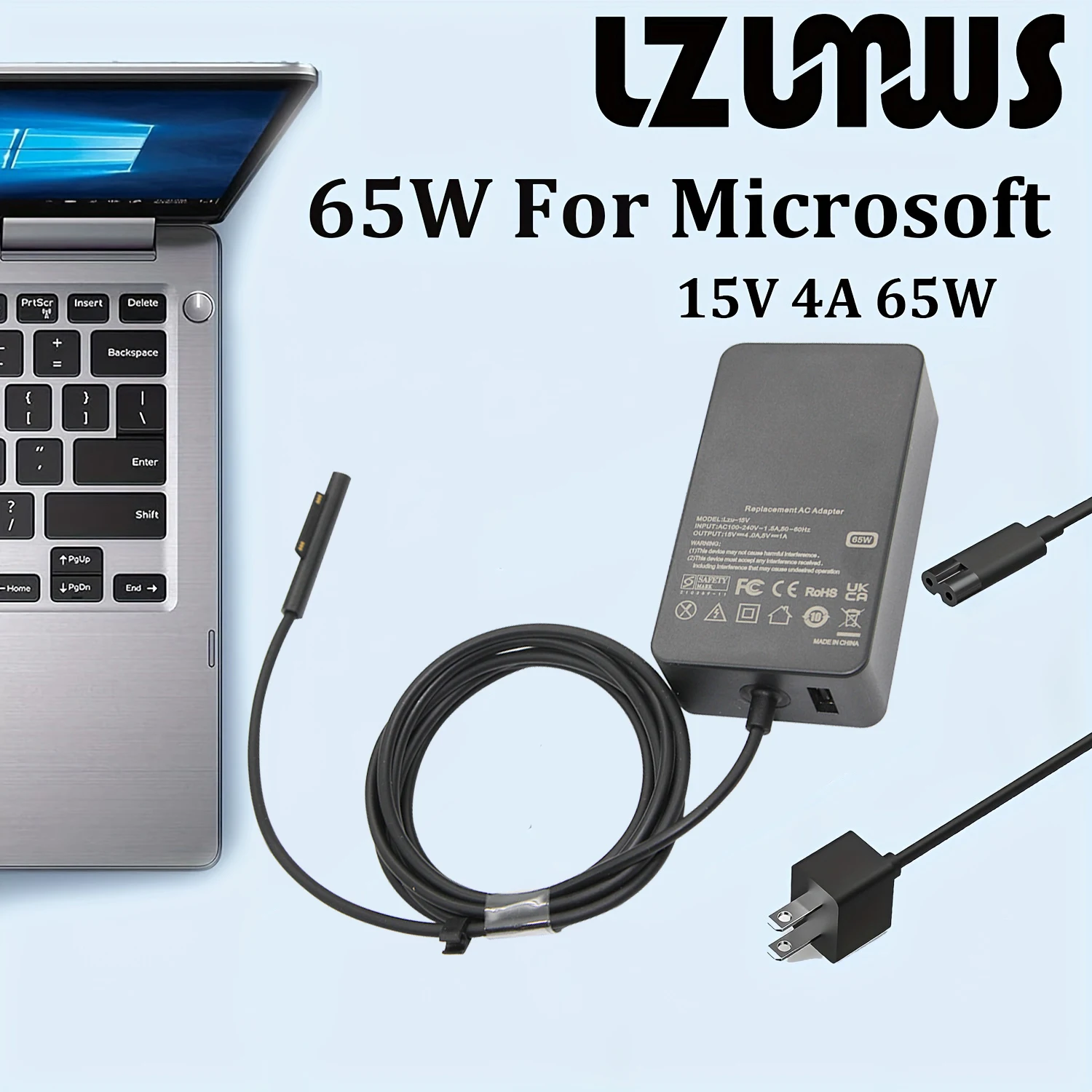 Cargador de corriente alterna para portátil de 65W 15V 4A para Microsoft Surface Pro3 Pro4 Pro 5 Pro 6 Pro7 Pro X Notebook USB 5V 1A