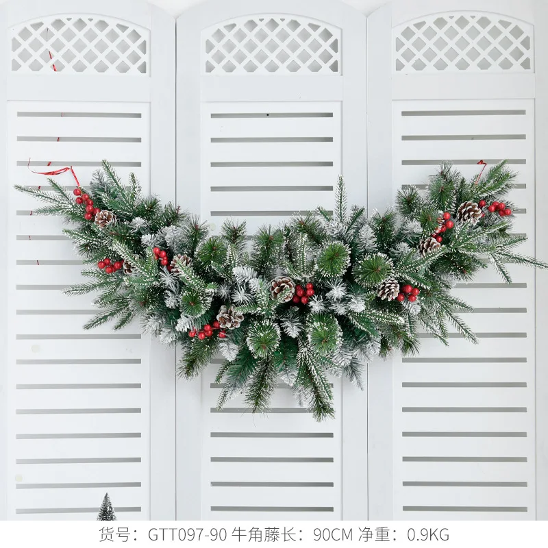 "90-150CM Crescent Wreath - White/Green PVC Rattan Hanging Decor - Minimalist Christmas Arch Hoop