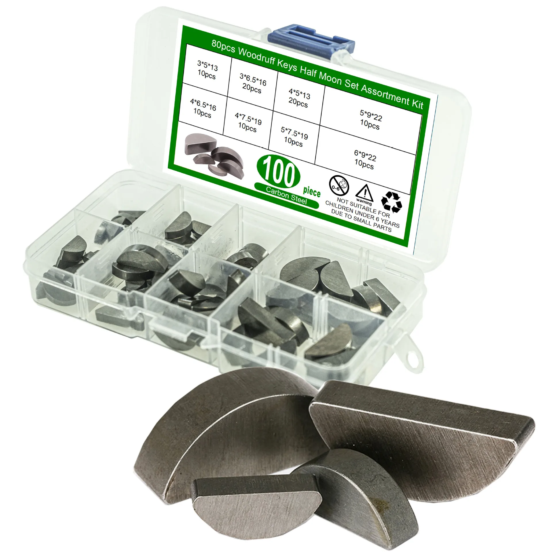 100pcs Half Round Key Set Carbon Steel Assortment for Auto Bicycle Parts Multiple Sizes M3 M4 M5 M6 Machine Key Kit Repair Tool