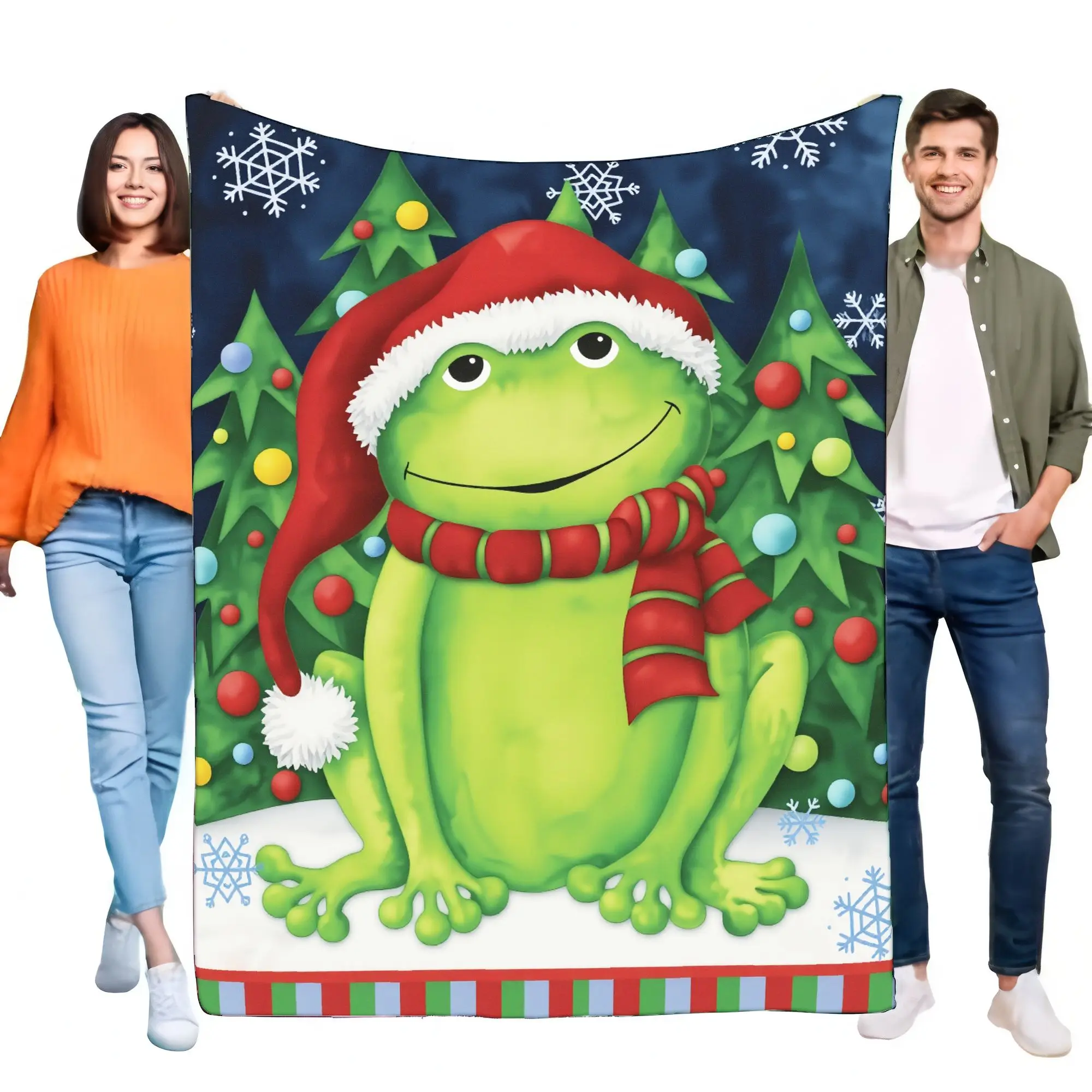 Cozy Frog Blanket Soft Plush Couch Throw Holiday Gift for Kids and Adults, Warm Winter Decor with Christmas Tree Design, Lightwe