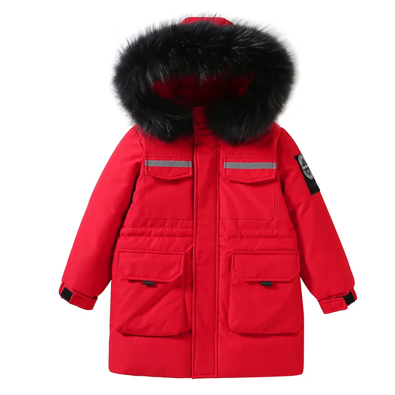

-25 Degree winter children duck down coat Black hooded warm thick coat for boys Middle and large children waterproof down jacket