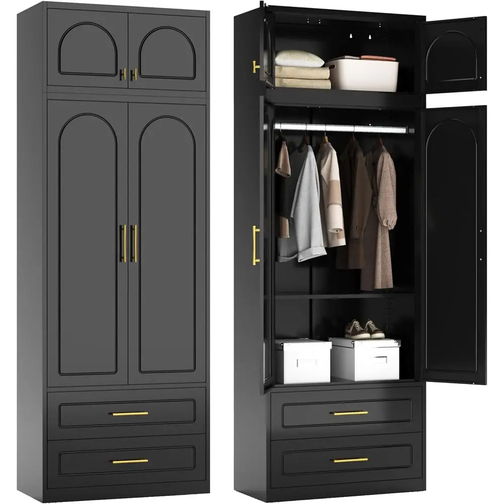 

86 Tall Black Metal Wardrobe Cabinet with Hanging Rod for Bedroom, Office, School, and Gym Storage