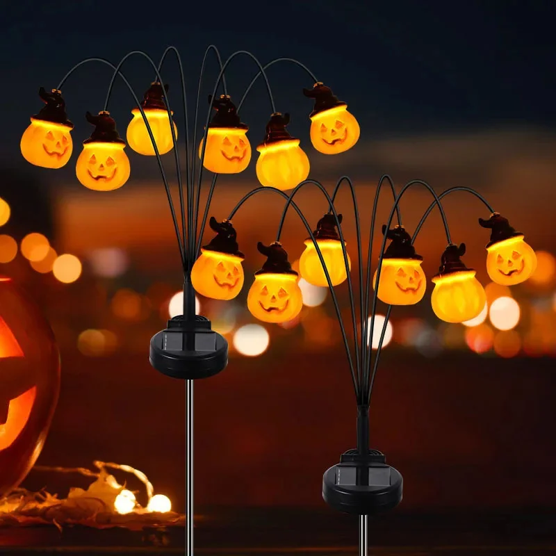 4 Pieces Solar Pumpkin Head Petal Shaped Ground Mounted Lights Outdoor Home Courtyard Halloween Holiday Party Atmosphere Decor