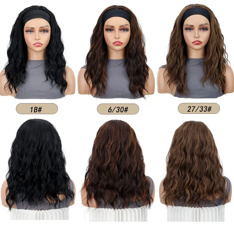 WIGSIN 16Inch Synthetic Short Headband Water Wave Curly Hair Wig for Women Breathable Hair Accessories Fashion Hairpiece