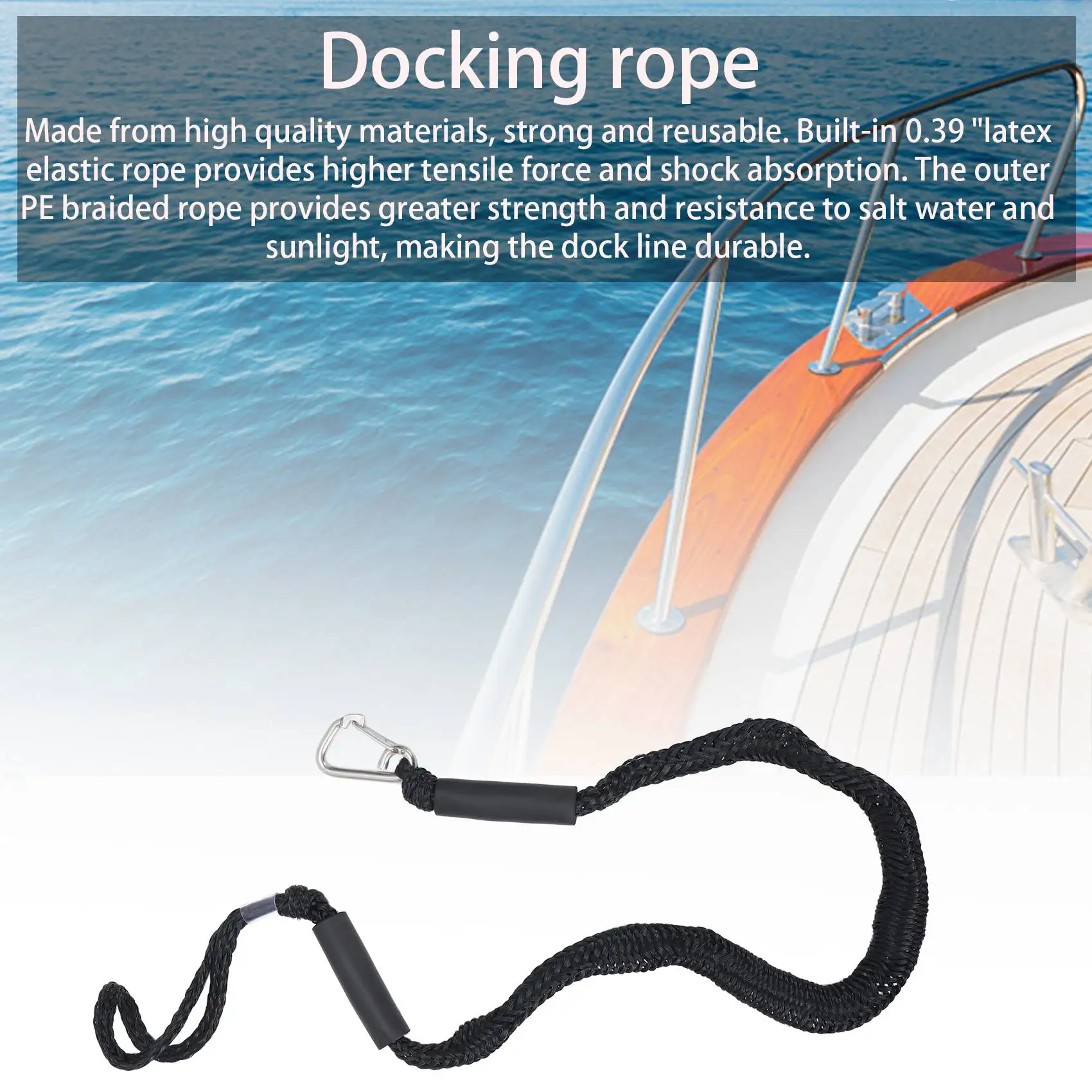 Bungee Boat Dock Lines with Hook 4 Feet Dockline Mooring Rope Boat Accessories Docking Lines Shock Cords for Boats Kayak