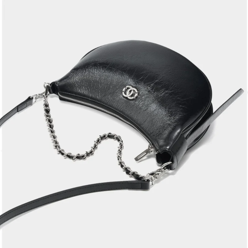 Новая тенденция, брендовая дизайнерская женская сумка через плечо из потрескавшейся зернистой телячьей кожи, сумка с клецками, высококачественная универсальная сумка подмышками в форме луны