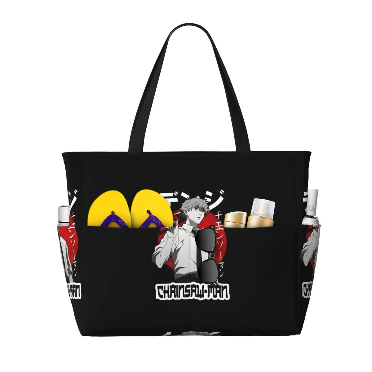 Pochita Ramen Chainsaw Man Anime Beach Tote Bag Sport Gym Yoga Duffle Large Tote Bag Women Travel Bag Fitness bag