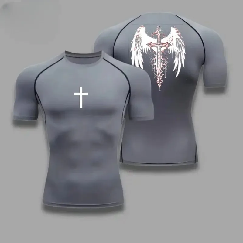 Tight-Faced Quick-Drying Compression T-Shirts Outdoor Fitness Sports Shirts Breathable Lightweight Running Training Elastic Suit