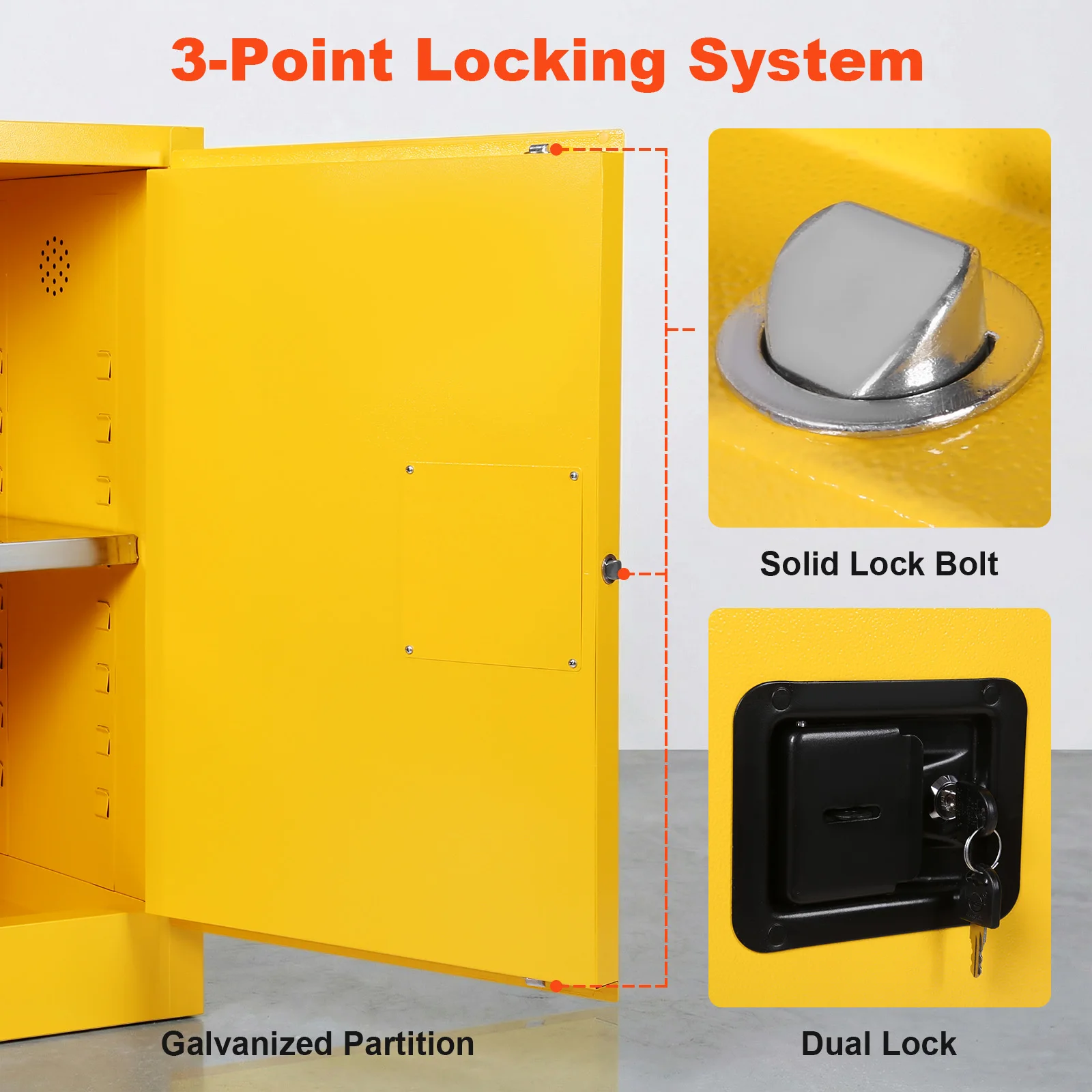 

Взрывозащищенный шкаф для опасных веществ объемом 12 галлонов, 22.8 дюйма (Ш) x 18.1 дюйма (Г) x 35 дюймов (В), стальной, для промышленного и домашнего использования