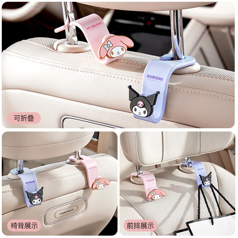 Kawaii Sanrio Hello Kitty Car Hook Cartoon Kuromi Car Rear Seat Load-Bearing Hook My Melody Car Interior Accessories Auto Parts