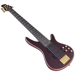 6 String Active Bass Guitar 43 Inch Electric Bass Guitar Brown 24 Frets Solid Sapele Wood Body Black Fingerboard