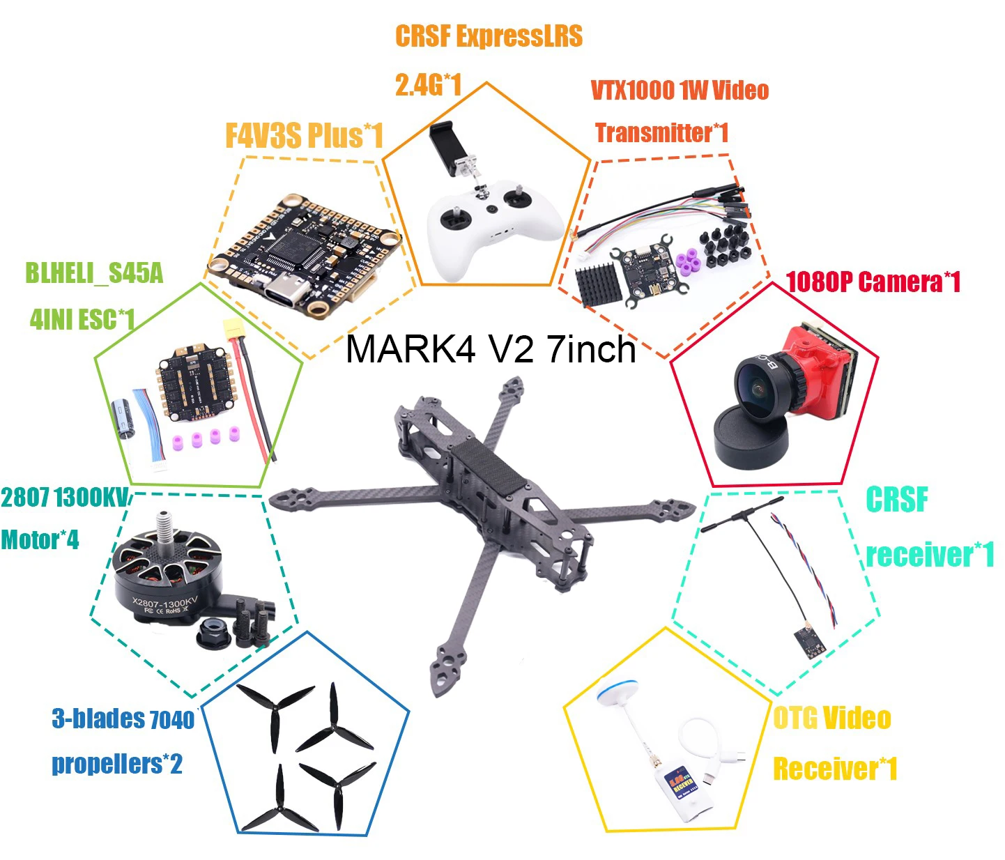 B-CUBE Telaio da 7/8/9/10 pollici V2 Controllo di volo 45/60A 4INI ESC CRSF Remote ExpressLRS Rack Drone FPV Quadcopter da corsa in fibra di carbonio