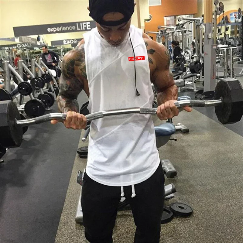 Men Running Vest Cotton Mesh Splicing Breathable Sleeveles Gym Workout Tank Top Fitness Training Sport Singlet Summer Muscle Tee