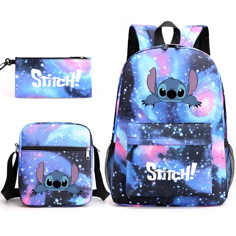 Simples Lilo e Stitch Mochila, Feminino e Masculino Lovely Student School Bag, Grande Capacidade, Light Laptop Bag, Mochilas de Viagem, 3PCs