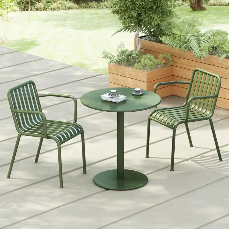 

small round table balcony courtyard wrought iron one table four chairs milk tea shop open-air combination