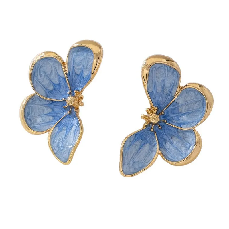 رائعة قطرة النفط الأزرق قرط صغير زهري للنساء رومانسية خمر البتلة الحمراء أقراط موضة مأدبة مجوهرات اكسسوارات #5