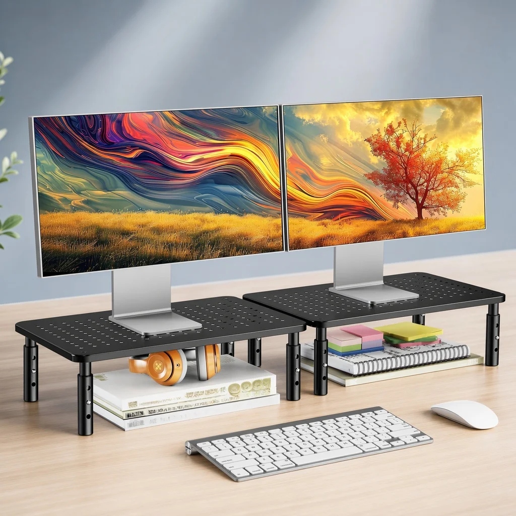 1pc/2pcs Monitor Stand, Monitor Stand Riser 3 Height Adjustable, Monitor Riser with Airflow Vents, Laptop Stand for Desk, Laptop Riser, Desk Organizer for Monitor, Laptop, PC, Printer