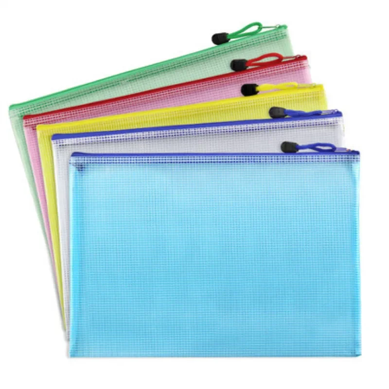 1PCS Mesh Zipper Pouch Document Bag Waterproof Zip File Folders A4 A5 A6 School Office Supplies Pencil Case Storage Bags Pouch