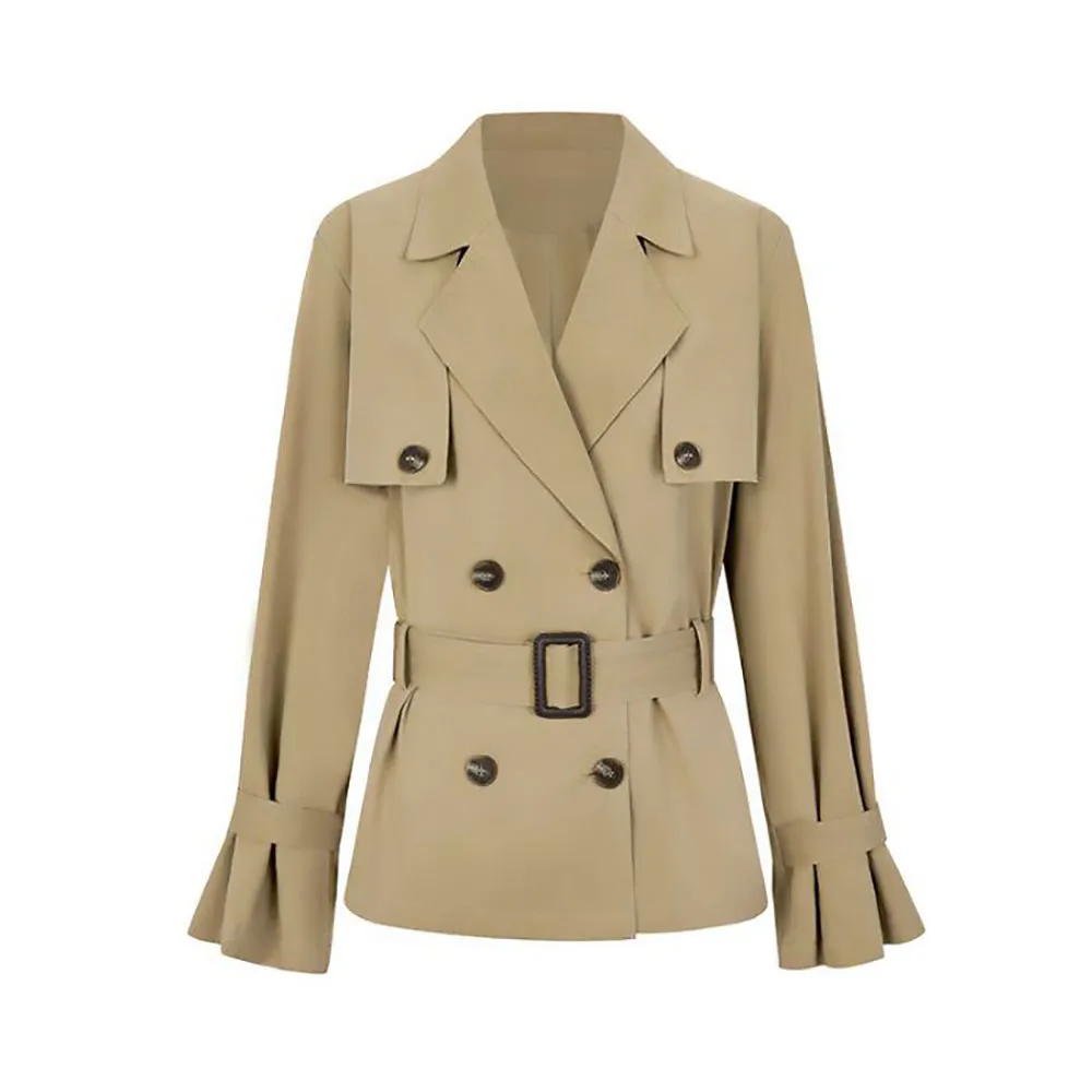 

New Autumn British Style Khaki High Waist Short Coat for Women Lace-up Casual Fashion Jacket Luxury Double-breasted Trench Coat