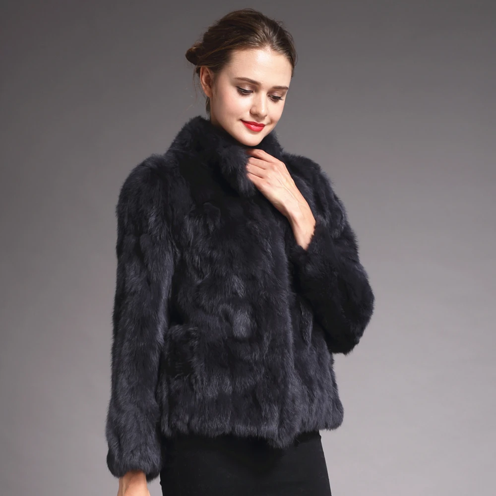 QUEENTINA Real Rabbit Fur Coat Woman Luxury Fashion Leather Autumn Winter Jacket Whole Skin 2023 For Female Natural Feather