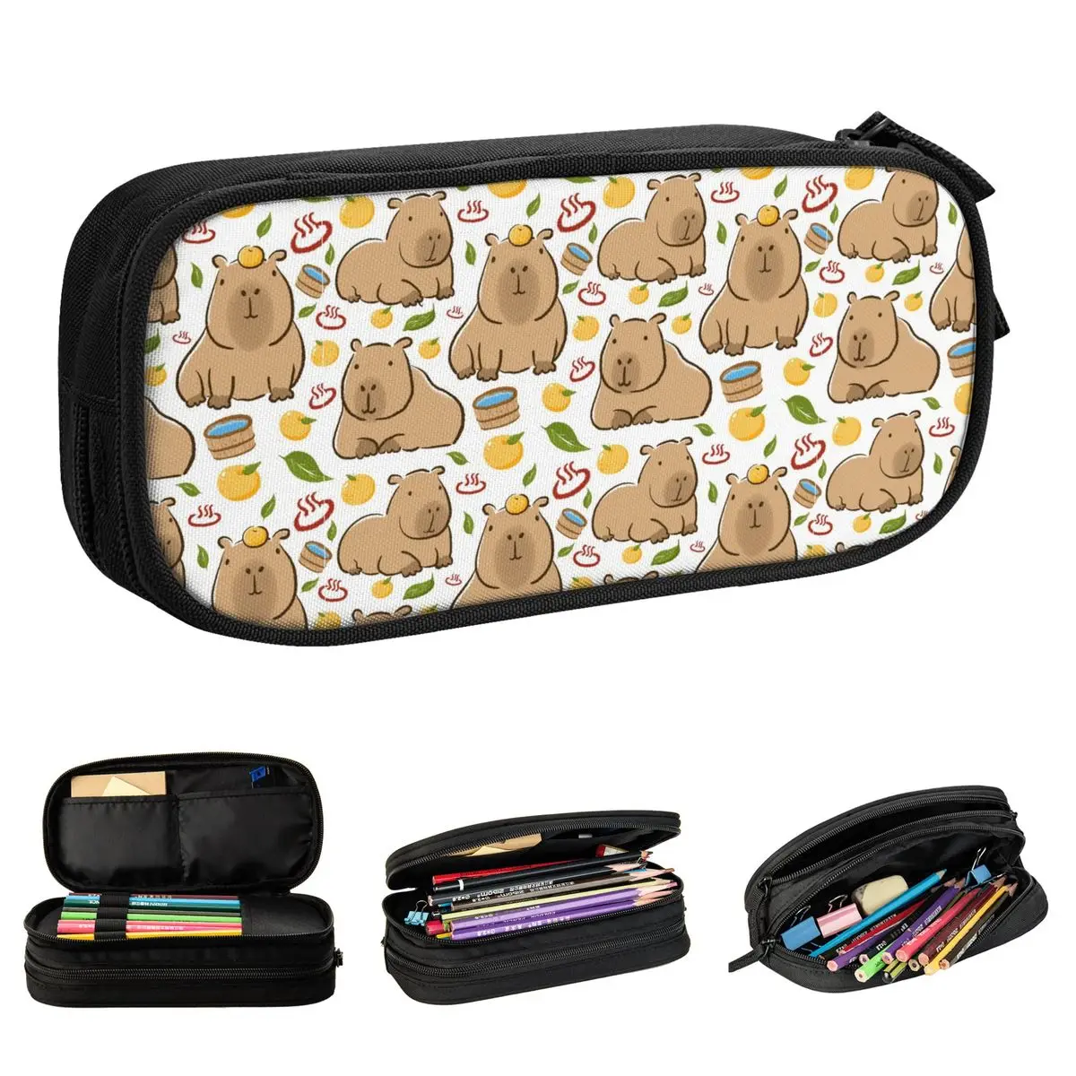 Kotak pensil pola mandi Capybara Yuzu Onzen tas kotak pena perlengkapan sekolah kapasitas besar pelajar tas pencilcase hadiah