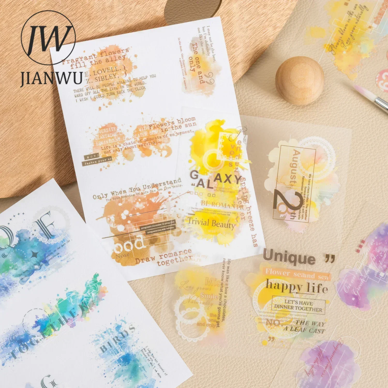 JIANWU A Watercolor Album Series Vintage Smudge Label Landscaping Material Collage Sticker Book Creative DIY Journal Stationery