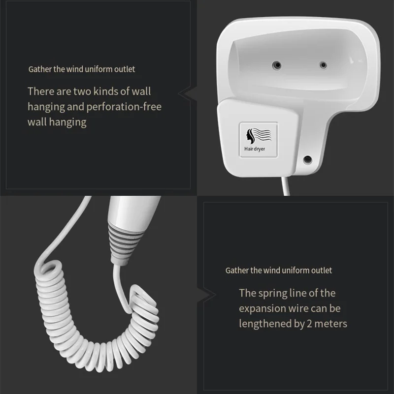 Professional Hotel Wall Mounted Hair Dryer Big Power Strong Wind Bathroom Family Hot Cool Air Hair Blower view 4