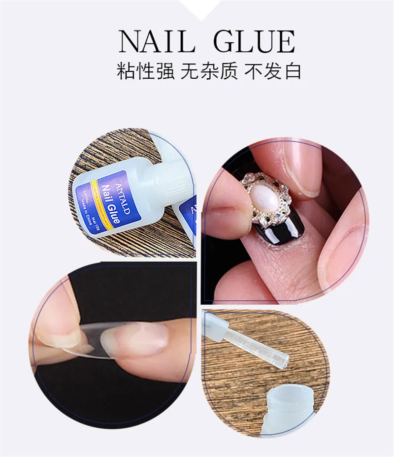 Heißer 5 teile/satz 10g Falsche nagel tipps Kleber Nail art Dekoration mit Pinsel Falsche nagel kleber für nagel aufkleber und decals Maniküre werkzeuge