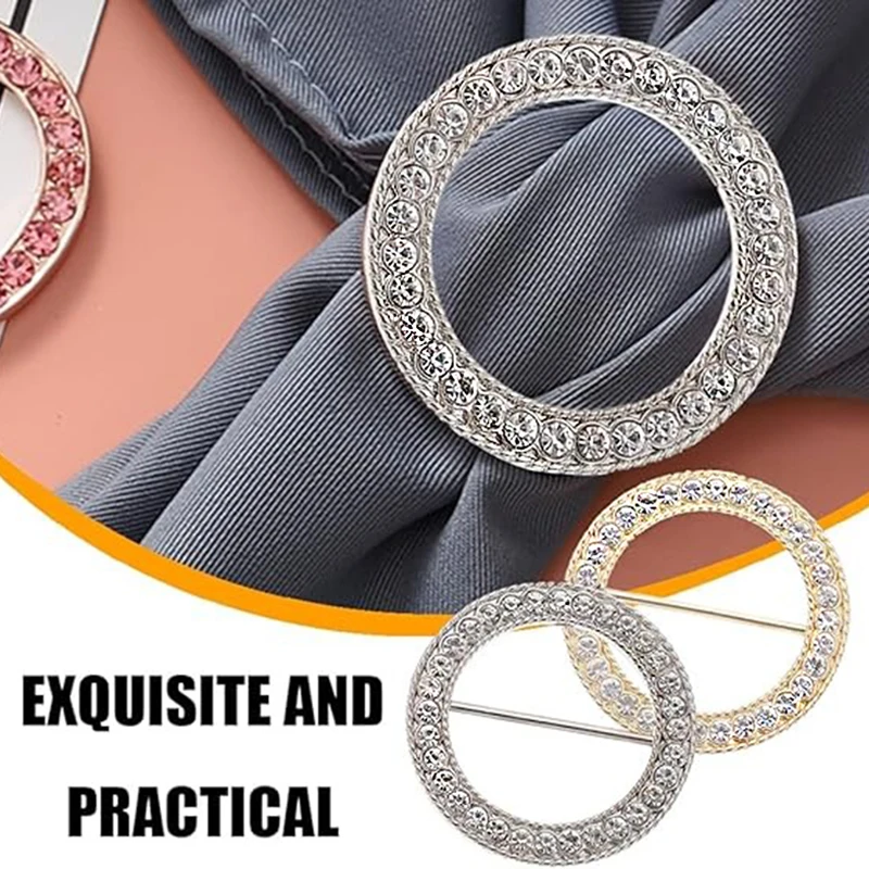 4Pcs Rhinestones T Shirt Clips Fashion Rhinestone Scarf Clip Rings Elegant Scarves Waist Buckles for Clothing Neckerchief Shawl